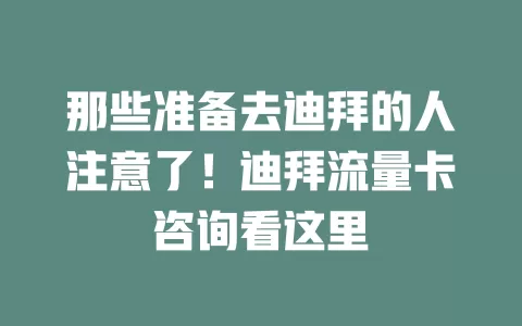 那些准备去迪拜的人注意了！迪拜流量卡咨询看这里