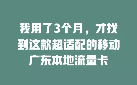 我用了3个月，才找到这款超适配的移动广东本地流量卡