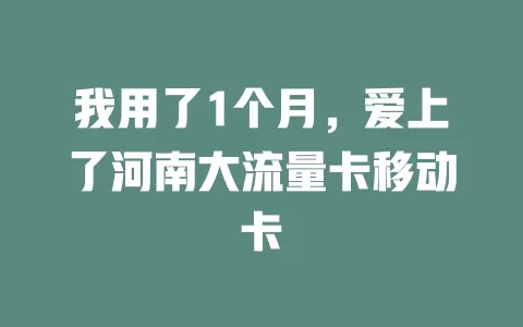 我用了1个月，爱上了河南大流量卡移动卡