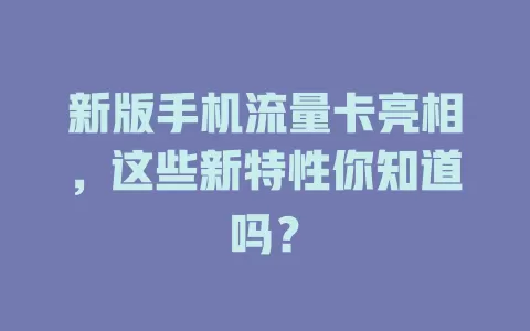 新版手机流量卡亮相，这些新特性你知道吗？