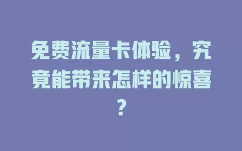 免费流量卡体验，究竟能带来怎样的惊喜？