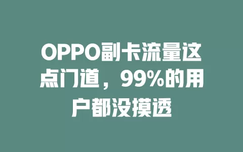OPPO副卡流量这点门道，99%的用户都没摸透