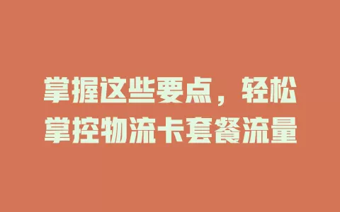 掌握这些要点，轻松掌控物流卡套餐流量