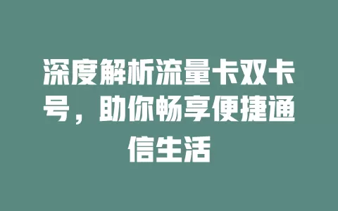 深度解析流量卡双卡号，助你畅享便捷通信生活