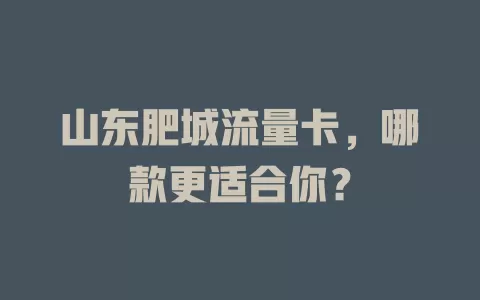 山东肥城流量卡，哪款更适合你？