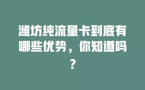 潍坊纯流量卡到底有哪些优势，你知道吗？