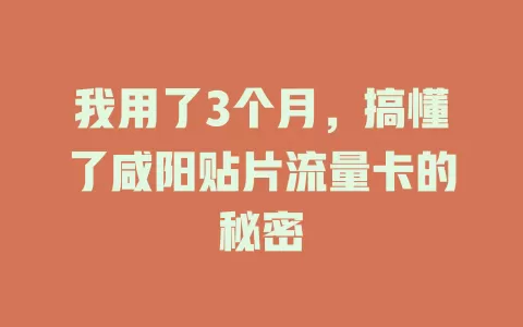 我用了3个月，搞懂了咸阳贴片流量卡的秘密