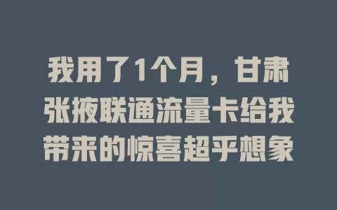 我用了1个月，甘肃张掖联通流量卡给我带来的惊喜超乎想象