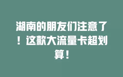 湖南的朋友们注意了！这款大流量卡超划算！