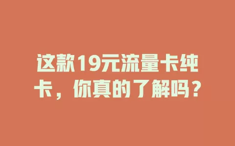 这款19元流量卡纯卡，你真的了解吗？