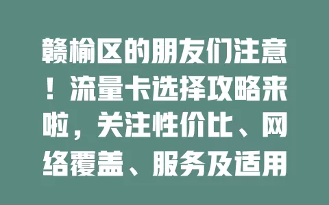 赣榆区的朋友们注意！流量卡选择攻略来啦，关注性价比、网络覆盖、服务及适用设备，挑适合的卡享便捷网络