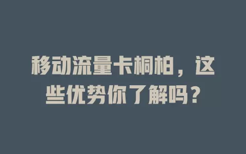 移动流量卡桐柏，这些优势你了解吗？
