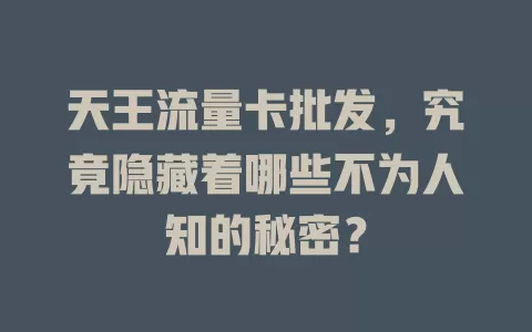 天王流量卡批发，究竟隐藏着哪些不为人知的秘密？