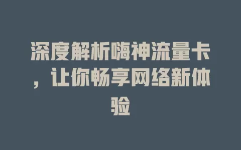 深度解析嗨神流量卡，让你畅享网络新体验