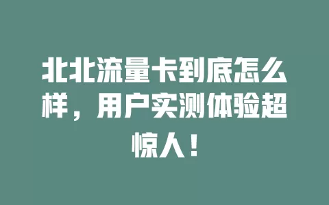 北北流量卡到底怎么样，用户实测体验超惊人！