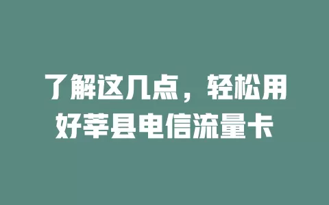 了解这几点，轻松用好莘县电信流量卡