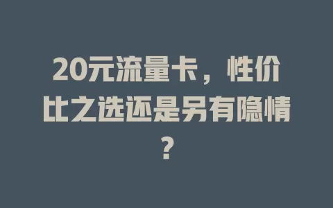 20元流量卡，性价比之选还是另有隐情？