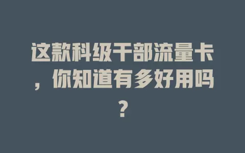 这款科级干部流量卡，你知道有多好用吗？