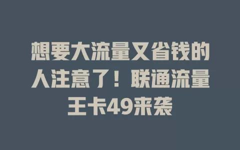 想要大流量又省钱的人注意了！联通流量王卡49来袭