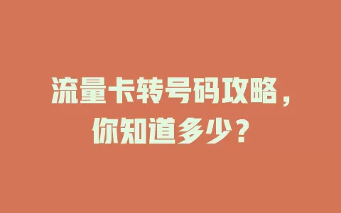 流量卡转号码攻略，你知道多少？