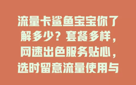 流量卡鲨鱼宝宝你了解多少？套餐多样，网速出色服务贴心，选时留意流量使用与套餐细节，畅享数字生活