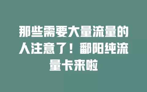 那些需要大量流量的人注意了！鄱阳纯流量卡来啦