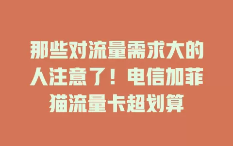 那些对流量需求大的人注意了！电信加菲猫流量卡超划算