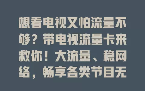 想看电视又怕流量不够？带电视流量卡来救你！大流量、稳网络，畅享各类节目无压力，实现看电视自由！
