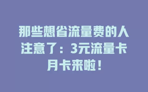 那些想省流量费的人注意了：3元流量卡月卡来啦！