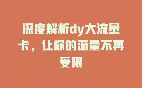 深度解析dy大流量卡，让你的流量不再受限