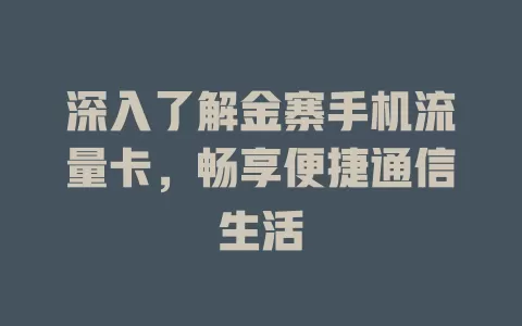 深入了解金寨手机流量卡，畅享便捷通信生活