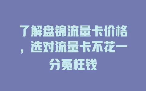 了解盘锦流量卡价格，选对流量卡不花一分冤枉钱
