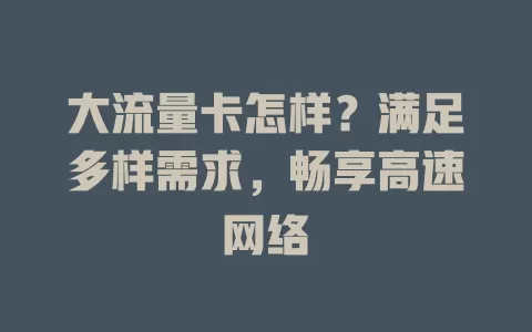 大流量卡怎样？满足多样需求，畅享高速网络