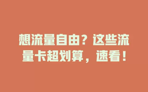 想流量自由？这些流量卡超划算，速看！