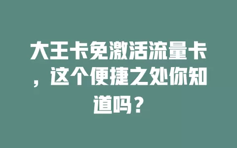 大王卡免激活流量卡，这个便捷之处你知道吗？