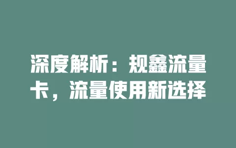 深度解析：规鑫流量卡，流量使用新选择