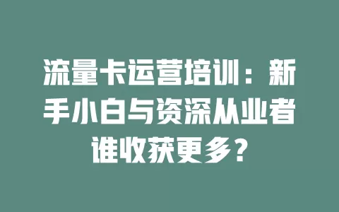 流量卡运营培训：新手小白与资深从业者谁收获更多？