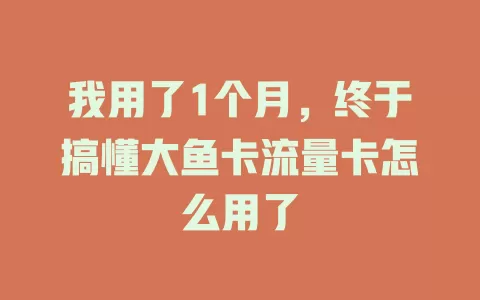 我用了1个月，终于搞懂大鱼卡流量卡怎么用了