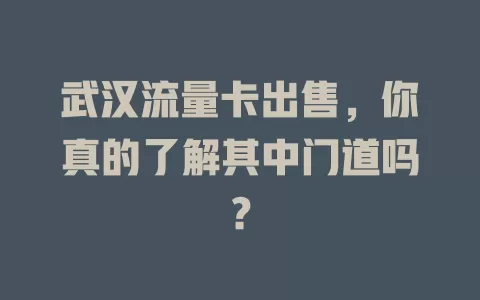 武汉流量卡出售，你真的了解其中门道吗？
