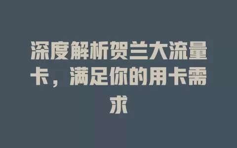 深度解析贺兰大流量卡，满足你的用卡需求