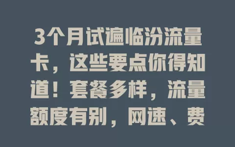 3个月试遍临汾流量卡，这些要点你得知道！套餐多样，流量额度有别，网速、费用是关键，综合考量挑适合的，畅享网络便捷生活