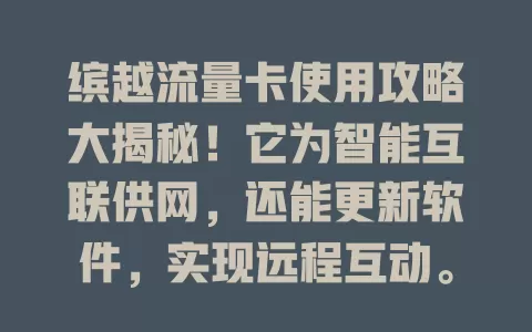 缤越流量卡使用攻略大揭秘！它为智能互联供网，还能更新软件，实现远程互动。使用时这些要点要注意，用好它，让缤越智能魅力极致发挥！
