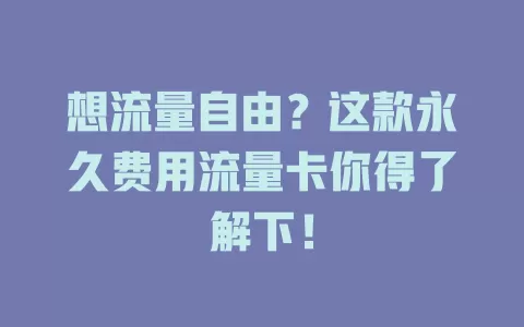 想流量自由？这款永久费用流量卡你得了解下！
