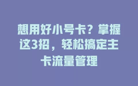 想用好小号卡？掌握这3招，轻松搞定主卡流量管理