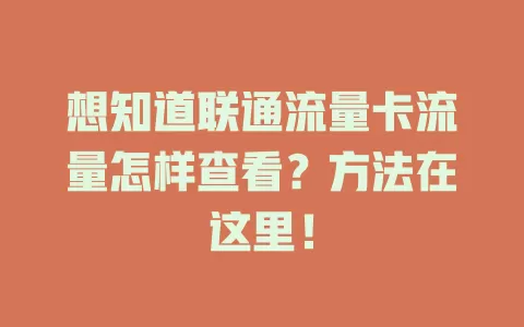 想知道联通流量卡流量怎样查看？方法在这里！
