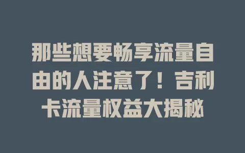 那些想要畅享流量自由的人注意了！吉利卡流量权益大揭秘