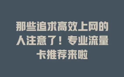 那些追求高效上网的人注意了！专业流量卡推荐来啦