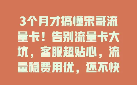 3个月才搞懂宋哥流量卡！告别流量卡大坑，客服超贴心，流量稳费用优，还不快来试试？