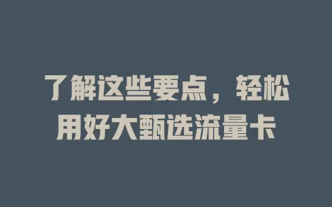 了解这些要点，轻松用好大甄选流量卡