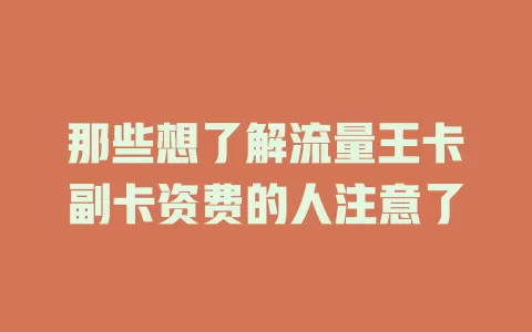 那些想了解流量王卡副卡资费的人注意了